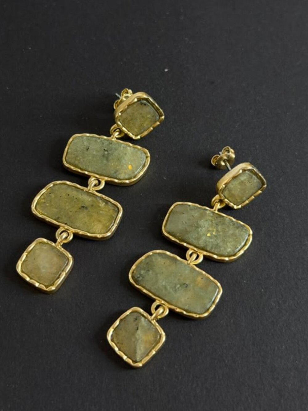 BANANA REPUBLIC - Labradorite Tiered Drop Gold Earrings Luxury Jewelry